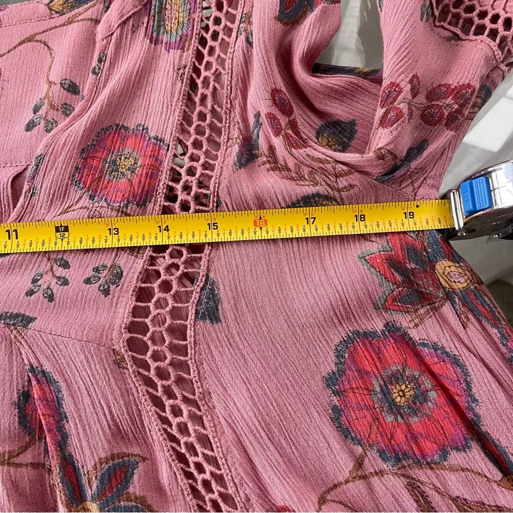 Free People Just the‎ Two of Us Tunic Top Womens XS Pink Floral Boho Hippie